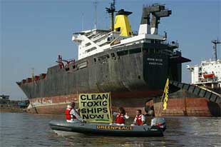 Greenpeace activists protest in front of the Genova Bridge