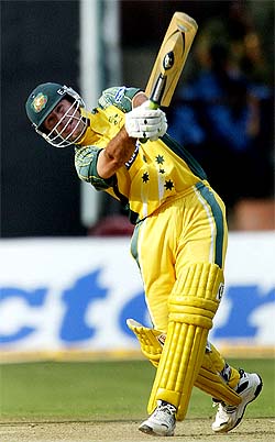 Australian captain Ricky Ponting hits a six during his unbeaten knock of 108