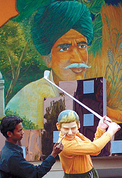 An amalgam of tradition and modernity at the Haryana pavilion, which is being readied for the Trade Fair in the Capital. 