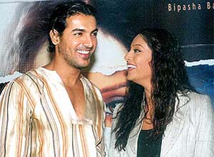 Bollywood actors John Abraham and Bipasha Basu at a Press conference to promote their forthcoming film Mumkin
