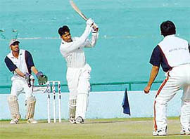 Kulwinder Singh plays a forehand shot in the IS Deol Memorial Cricket tournament