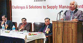 Prof B.B. Tandon, former Chairman of the University Business School, Panjab University, addresses a seminar