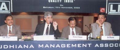 A former Chief of Army Staff, Gen V.P. Malik, addresses a meeting of the Ludhiana Management Association 