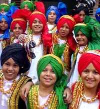 Students of Tagore International school after a bhangra performance