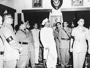 The then President, Dr Rajendra Prasad, with officers of 2 Guards