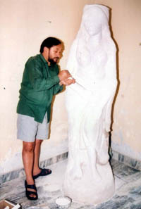Mr Gurbachan Singh working on his larger than life sculpture titled �Shama�