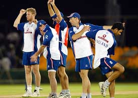 English cricketers train during a practice session at Dambulla, Sri Lanka