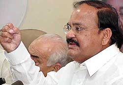 BJP national president Venkaiah Naidu addresses a Press conference ahead of the launch of BJP's election campaign in New Delhi 