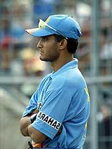 Indian captain Sourav Ganguly watches the match from the dressing room at Eden Gardens in Kolkata 