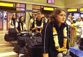 New Zealand's women's cricket team arrives at Mumbai airport