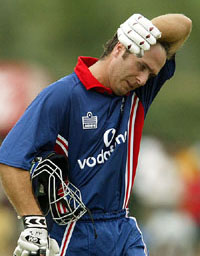 England captain Michael Vaughan walks back to the pavilion after being dismissed during their one-day international match against Sri Lanka 