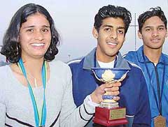 Gurnoor Kaur, Gaurav Sharma and Ravi, who were honoured by the Chandigarh Rowing Association 