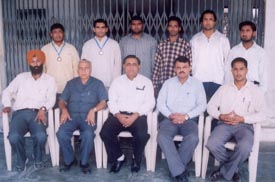 Students of Shanti Tara College, Ahmedgarh, who won medals in the Punjabi University Inter-College Wrestling Championship held recently along with college management committee members