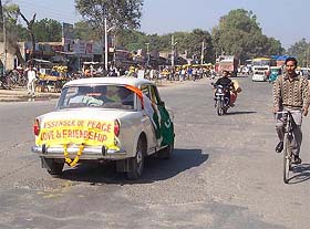 Mr Harpreet Pappu drives a car in reverse gear at Bathinda
