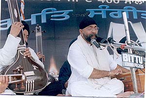 Noted music composer Uttam Singh performs at the Gurmat Sangeet Utsav organised on the Punjabi University campus