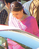 Kareena Kapoor on a film set inside Tughlak Road police station in the Capital on Friday.