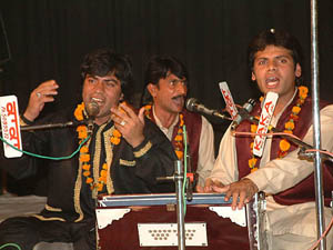 Lahore based qawwal Javed Bashir performs along with his troupe in Jalandhar on Sunday