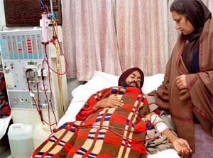 Kidney patient Baldev Singh Bhatia, who depends on dialysis for survival