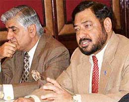 Col Manbeer Choudhary (retd), on the right, newly elected president of the Hotel and Restaurant Association of Northern India, at a press conference in Chandigarh on Saturday. 