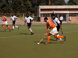 A semi-final match in progress between Punjab Circle and Tamil Nadu Circle during the 17th All-India Postal Hockey Tournament