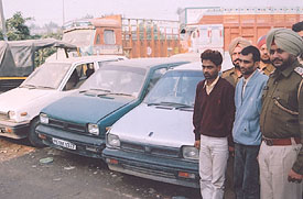 Car thieves with recovered vehicles at Basti Jodhewal police station in Ludhiana