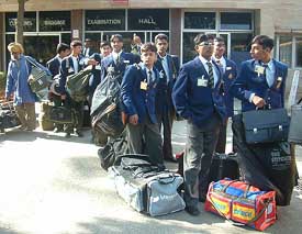 The cricket team of Aizar�s Lord International School, Lahore, on arrival at the Wagah joint check post