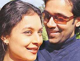 Actress Shrabani Mukherjee and actor Suchindra Bali, who star in a Hindi film, “Aanch”, are all smiles during a press conference at the Chandigarh Press Club