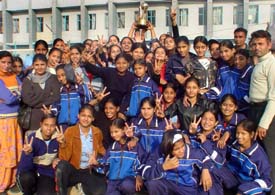 Players of the Punjab zone in a jubiliant mood after they won the overall trophy in the All-India Mahatma Hans Raj Inter-Zonal Tournament