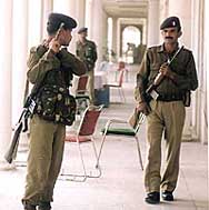 Security deployment at Gole Market in New Delhi.