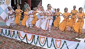 Girls of Rainbow English School presenting a dance show on the occasion of its 38th Youth Parliament.