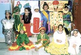 Kids participating in a fancy dress competition organised by Little Balloons School, Pitampura.