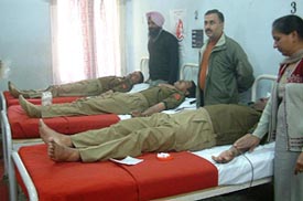 BSF jawans donated blood at a blood donation camp organised by Punjab Frontiers of BSF in Amritsar on the eve of 39th Raising Day of BSF