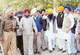 Akali workers being produced in a local court in Ludhiana on Monday.