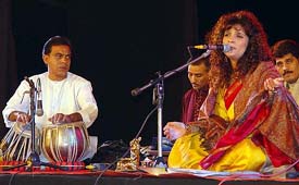 Peenaz Masani performs at bhajan sandhya organised during Kurukshetra Utsav Gita Jayanti Samaroh in Kurukshetra on Tuesday.