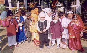 Tiny tots of Tender Foot Nursery School, Ludhiana, in fancy dresses at a function held on the school premises