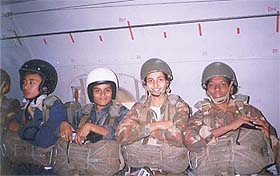Cadet Under Officer Jasdeep Kaur Sandhu ready to parachute during a parajumping course held in Agra