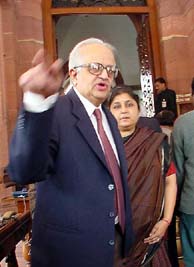 Dr Bimal Jalan, former Governor of RBI and Member of the Rajya Sabha, with wife came for the first time during the first day of the winter session of Parliament