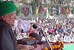 Haryana Chief Minister Om Prakash Chautala addresses a state-level programme on International Day for the Disabled at Arpan Institute in Rohtak on Wednesday.