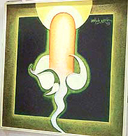 One of Sarin�s  paintings at the Sector 8 Art Gallery in Chandigarh on Thursday.