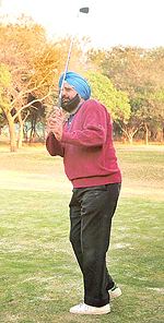 Raja Malvinder Singh, president of Chandigarh Golf Club, tees off to inaugurate Champion�s Chipping and Putting Range at Chandigarh Golf Club on Thursday.