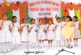 Students of Nankana Sahib Public School, Kila Raipur, present a group song at the annual day celebrations