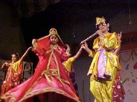 Students of Bharatiya Vidya Mandir present Krishan Leela at the annual day function of the school in Ludhiana