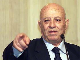 Palestinian Prime Minister Ahmed Qurie, who is in Cairo to join truce talks held by Palestinian factions, addresses a Press conference in Cairo