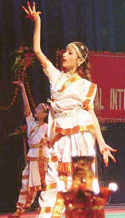 Students of Aanchal International School perform during the school�s annual function at Tagore Theatre 