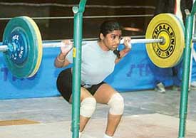 Anita of MCM DAV College for Women, Sector 36, Chandigarh, who won silver medal in the below 56 kg in the PU Inter-College Powerlifting Championship