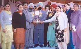 Members of the team of Ludhiana teachers receive the first prize at state-level science exhibition held at Fatehgarh Sahib