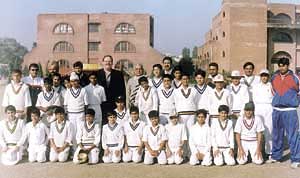 Gyan Bharati School principal R C Sekhar with Mr Stuart Purdy before the opening match of the Aviva Cricket Tournament at the Gyan Bharati ground.