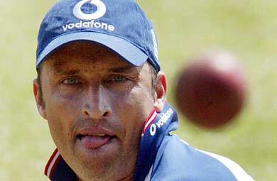 England's Nasser Hussain watches the ball while batting during a training session in Kandy