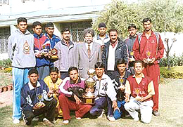 The team of Shivalik Public School, Sector 41, which won the eighth National-Level Volleyball Tournament at Nawanshahr.