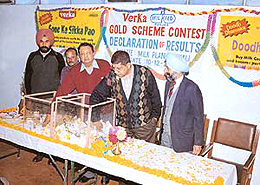 Senior officials of the Verka Milk Plant at the lucky draw of the  �Doodh piyo sona pao� scheme in Mohali on Wednesday.